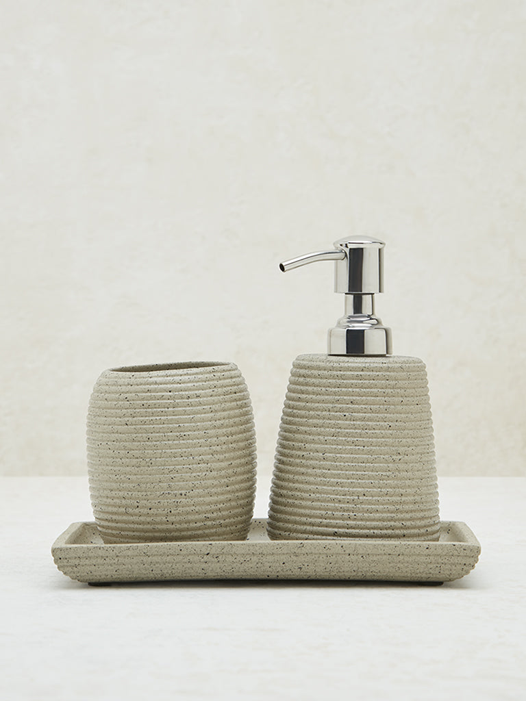 Westside Home Beige Ribbed Textured Bathroom Accessory Set