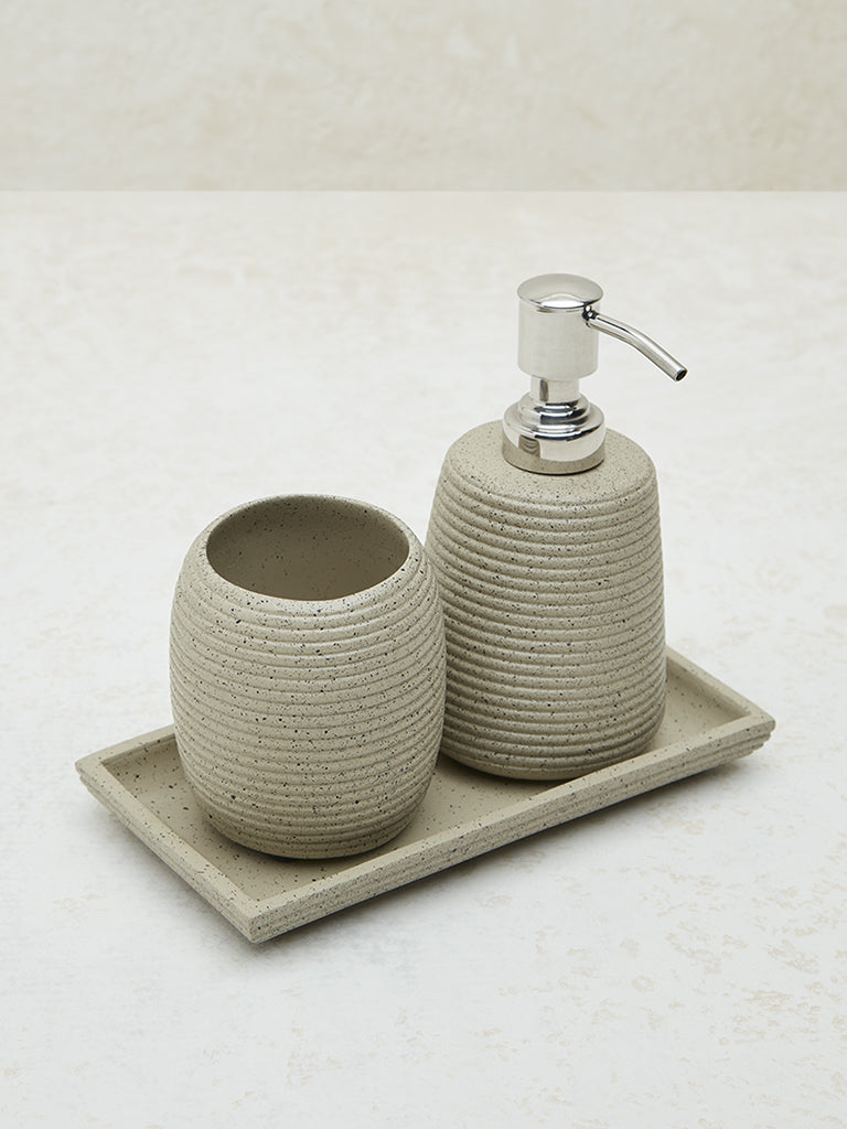 Westside Home Beige Ribbed Textured Bathroom Accessory Set