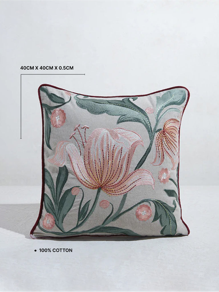 Westside Home Dusty Rose Tulip Embroidered Cushion Cover