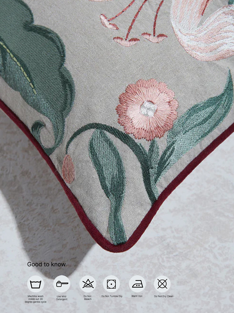 Westside Home Dusty Rose Tulip Embroidered Cushion Cover