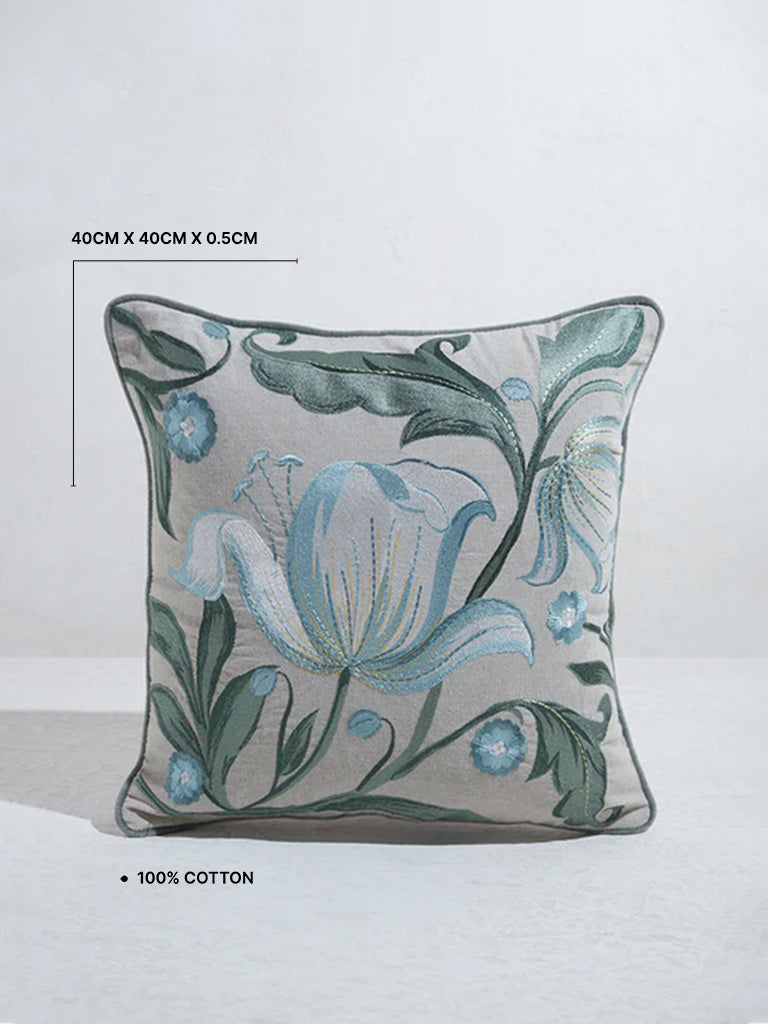 Westside Home Aqua Tulip Embroidered Cushion Cover