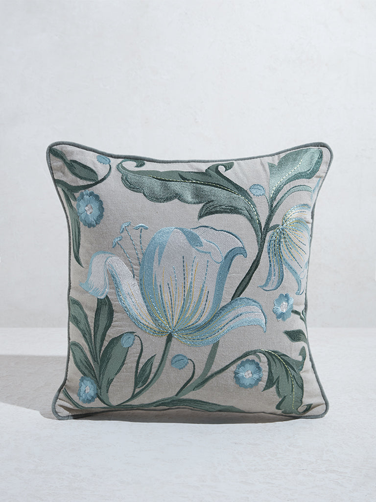 Westside Home Aqua Tulip Embroidered Cushion Cover