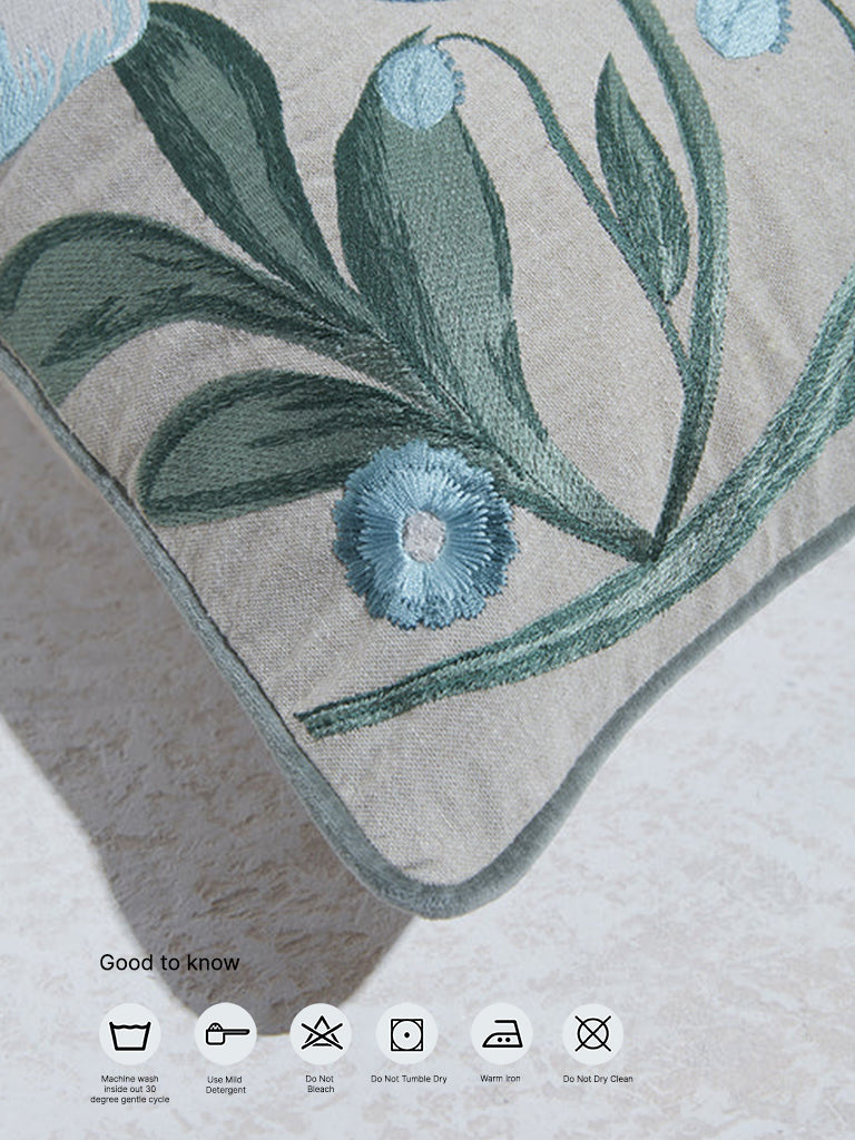 Westside Home Aqua Tulip Embroidered Cushion Cover