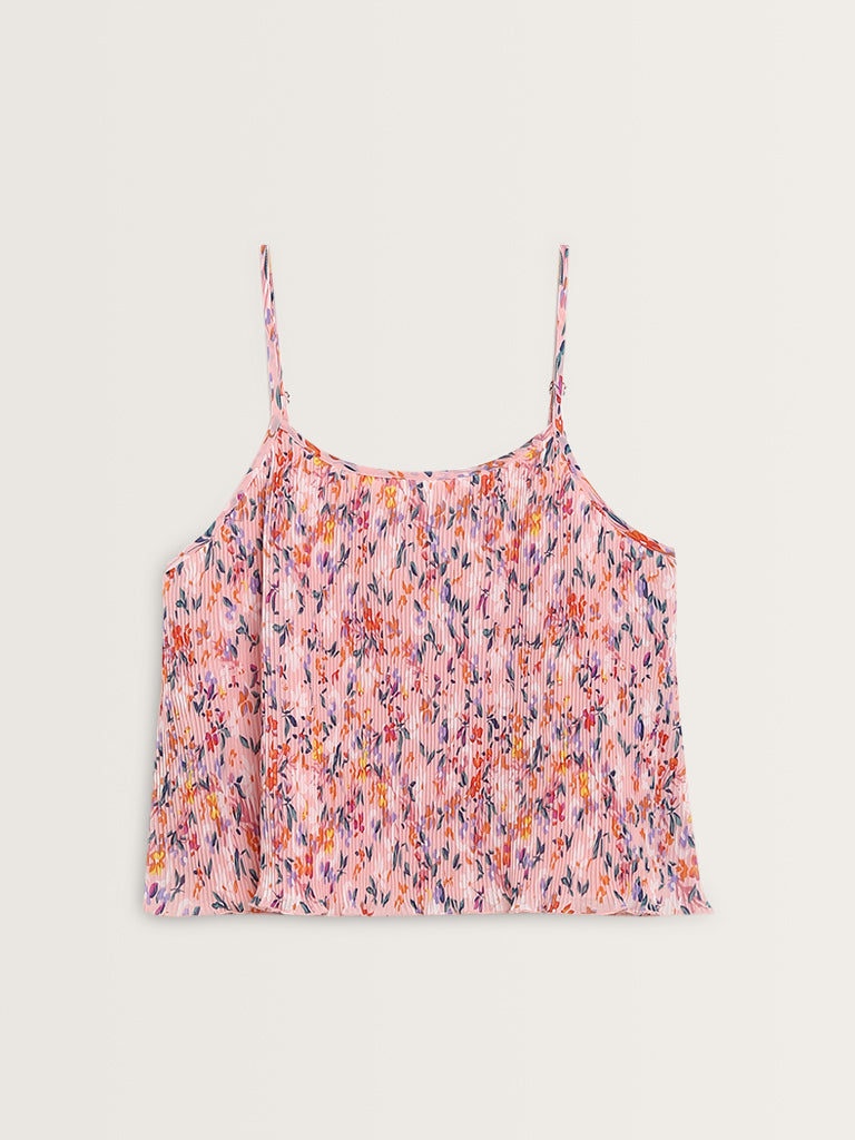 Nuon Pink Floral Design Pleated Top