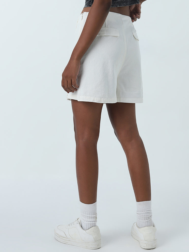 Nuon White High-Rise Denim Skort