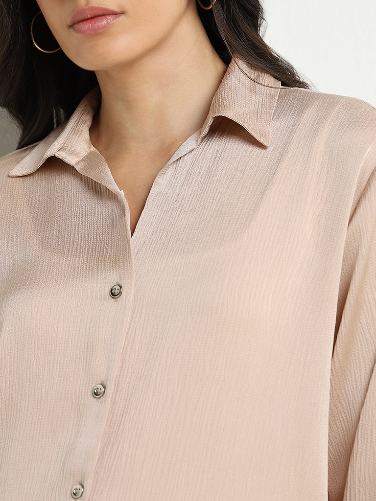 Wardrobe Peach Crinkle-Textured Shirt