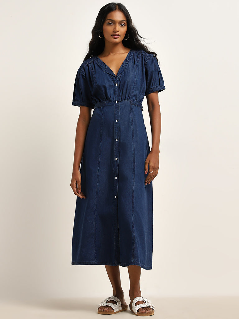 Buy LOV Dark Blue Denim A-Line Dress from Westside