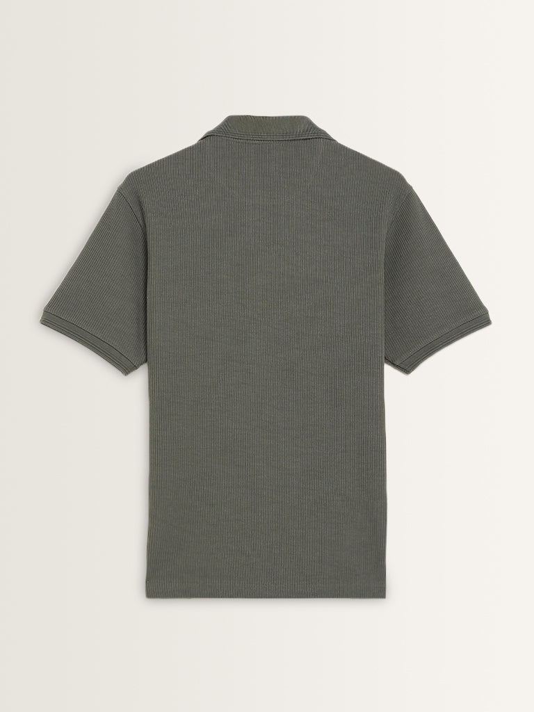 WES Casuals Dusty Olive Relaxed-Fit Cotton Polo T-Shirt