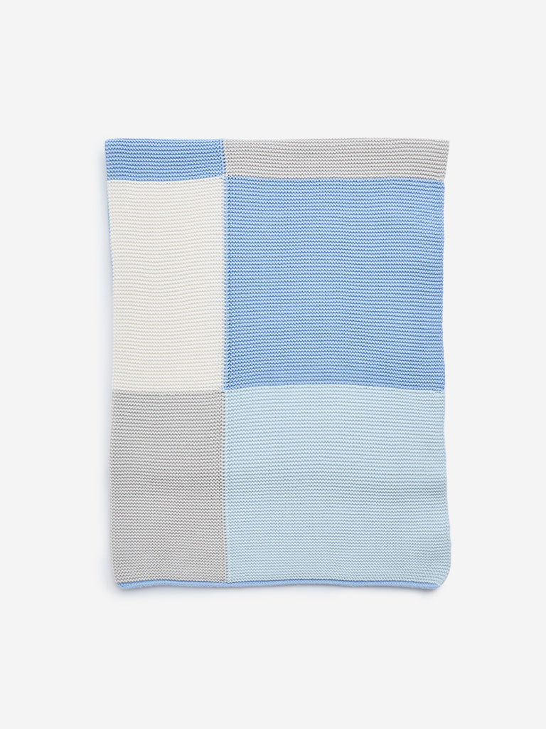 HOP Baby Light Blue Knit Texture Square Pattern Cotton Blanket