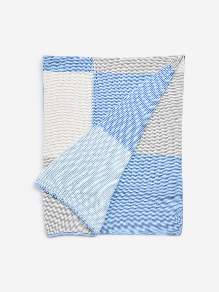 HOP Baby Light Blue Knit Texture Square Pattern Cotton Blanket