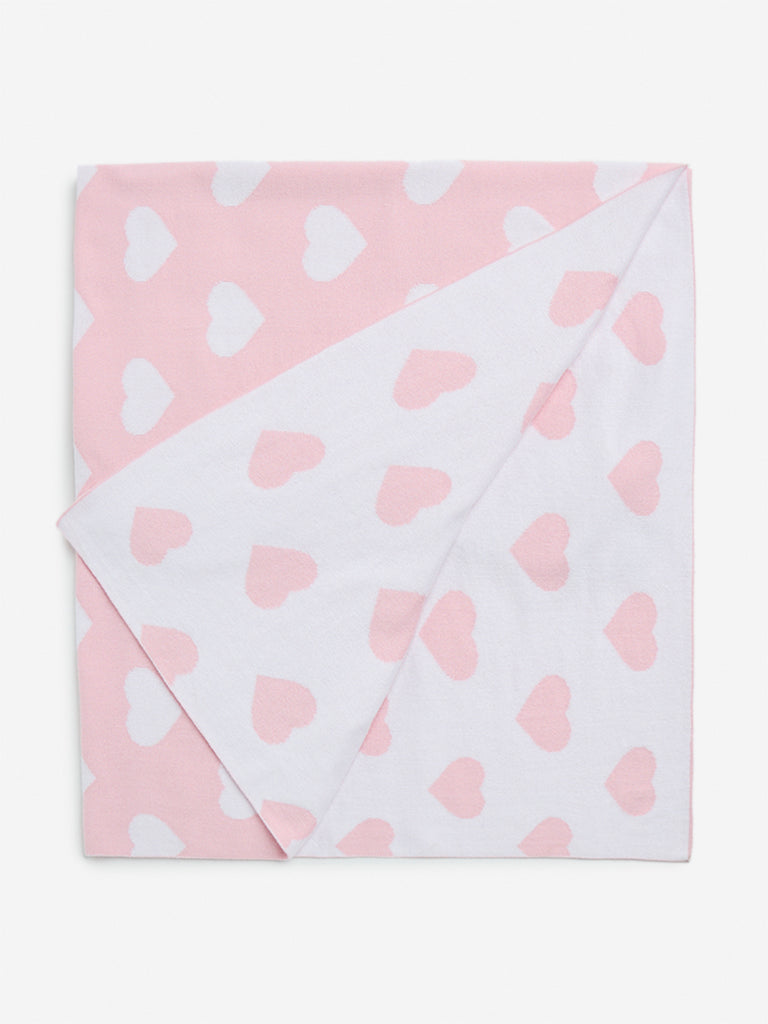 HOP Baby Pink Hearts Printed Cotton Blanket