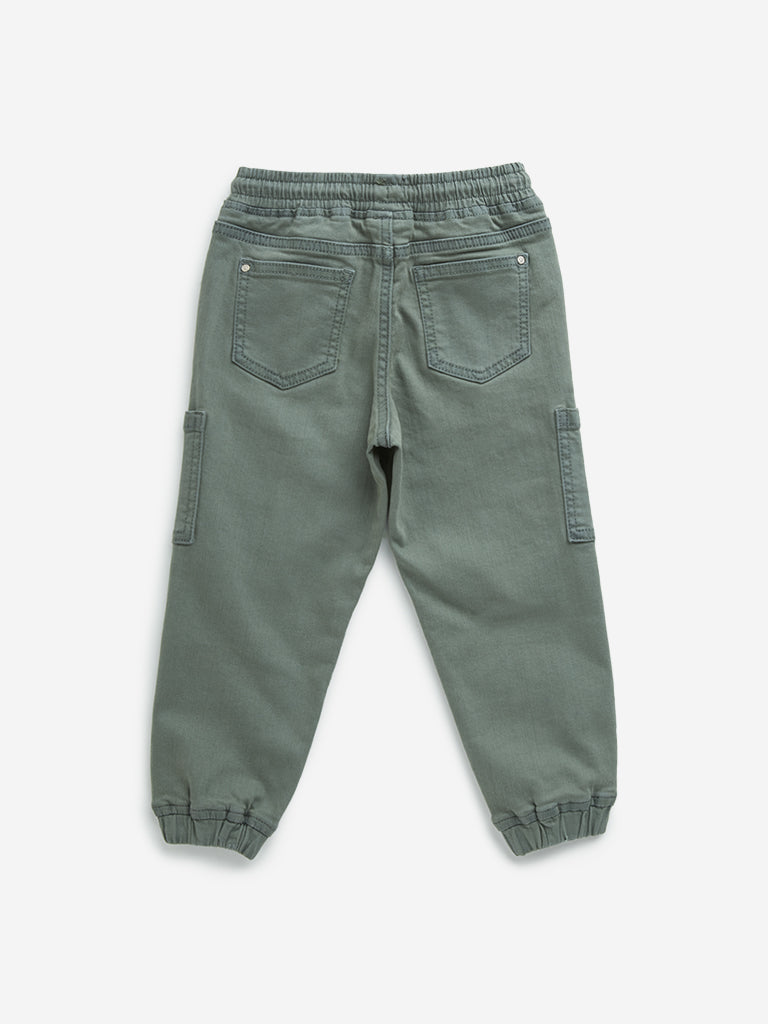 HOP Kids Olive Cargo-Style Mid-Rise Denim Joggers