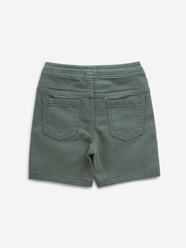 HOP Kids Olive Solid Mid-Rise Denim Shorts