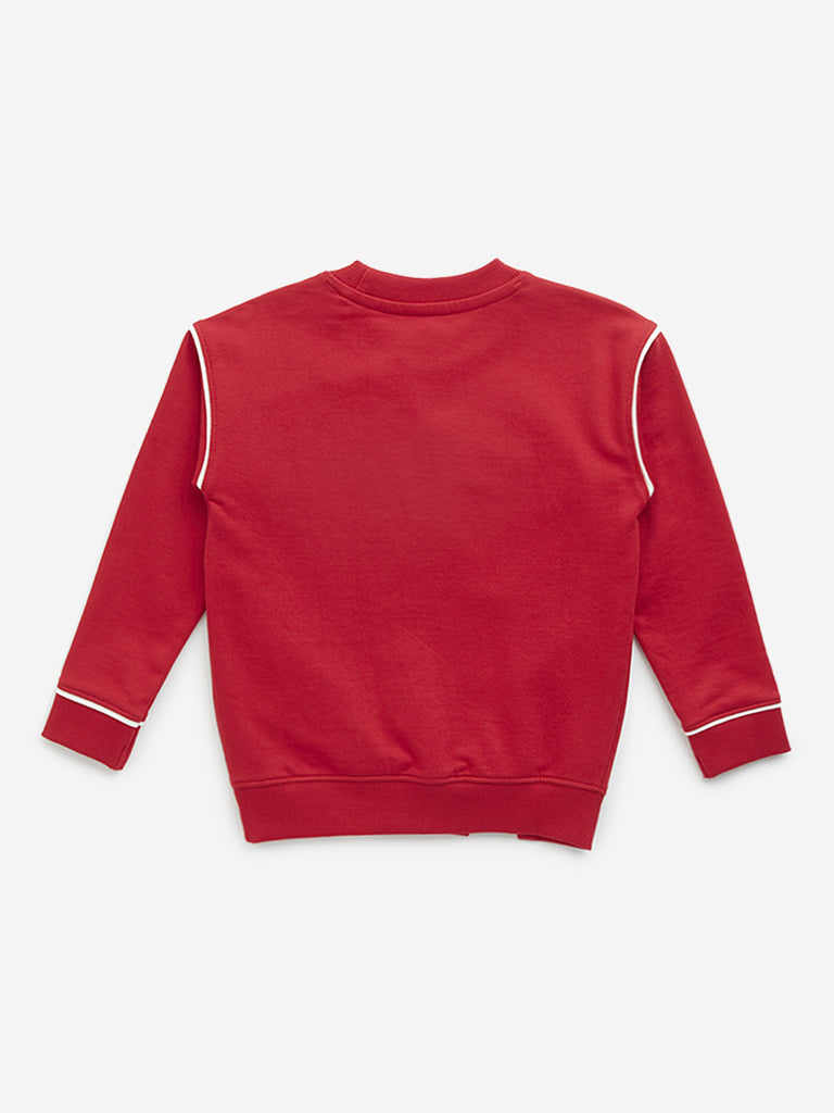 HOP Kids Red Text Embroidered Sweatshirt