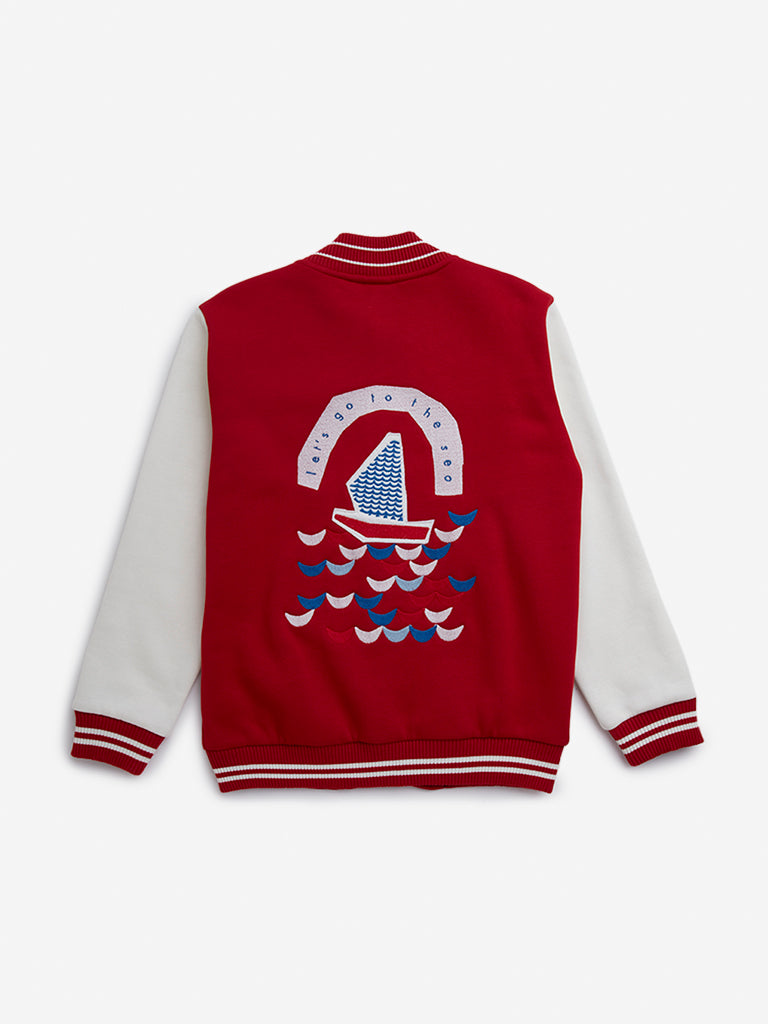 HOP Kids Red Applique-Detailed Varsity Jacket