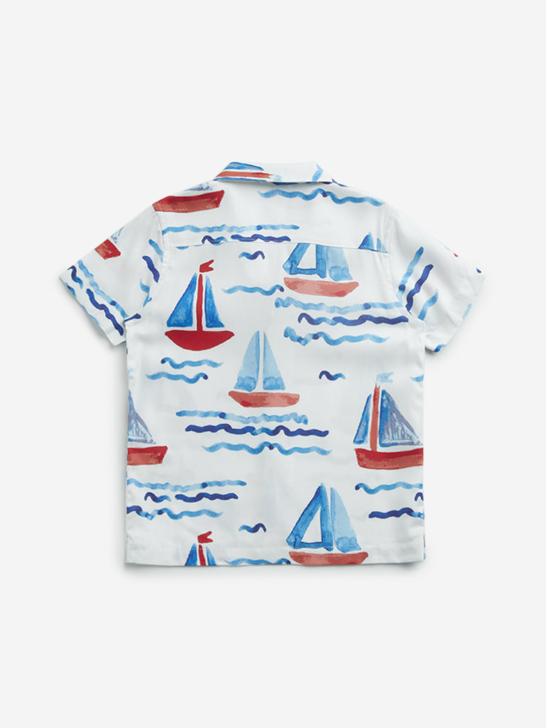 HOP Kids White & Blue Sea-Inspired Printed Shirt