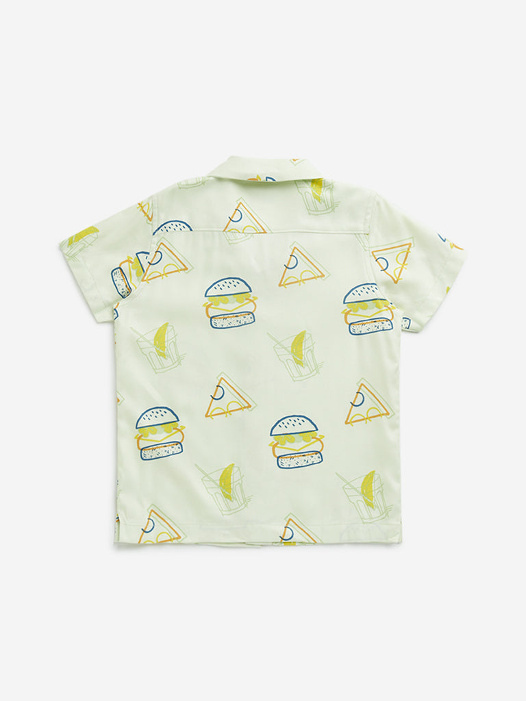 HOP Kids Light Green Burger Printed Shirt