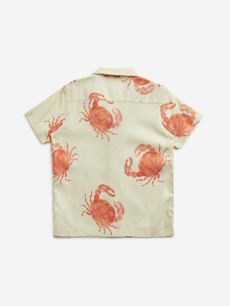 HOP Kids Peach & Yellow Crab Printed Shirt