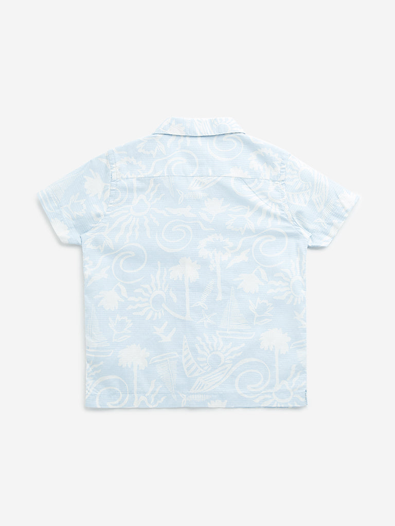 HOP Kids Light Blue Tropical-Inspired Resort-Fit Cotton Shirt