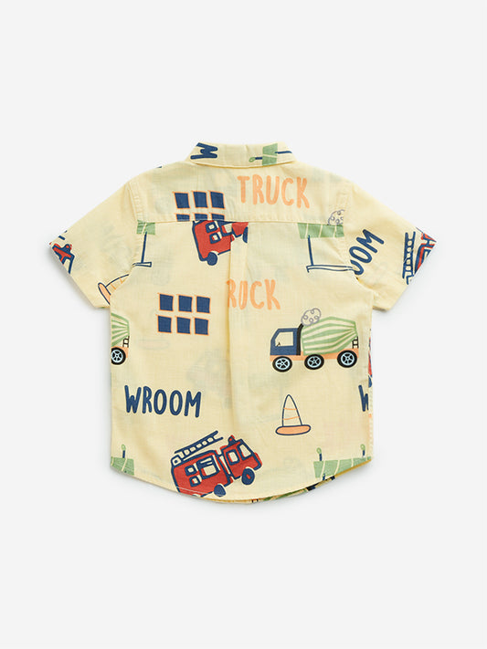 HOP Kids Light Yellow Truck Design Cotton Shirt