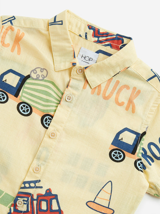HOP Kids Light Yellow Truck Design Cotton Shirt