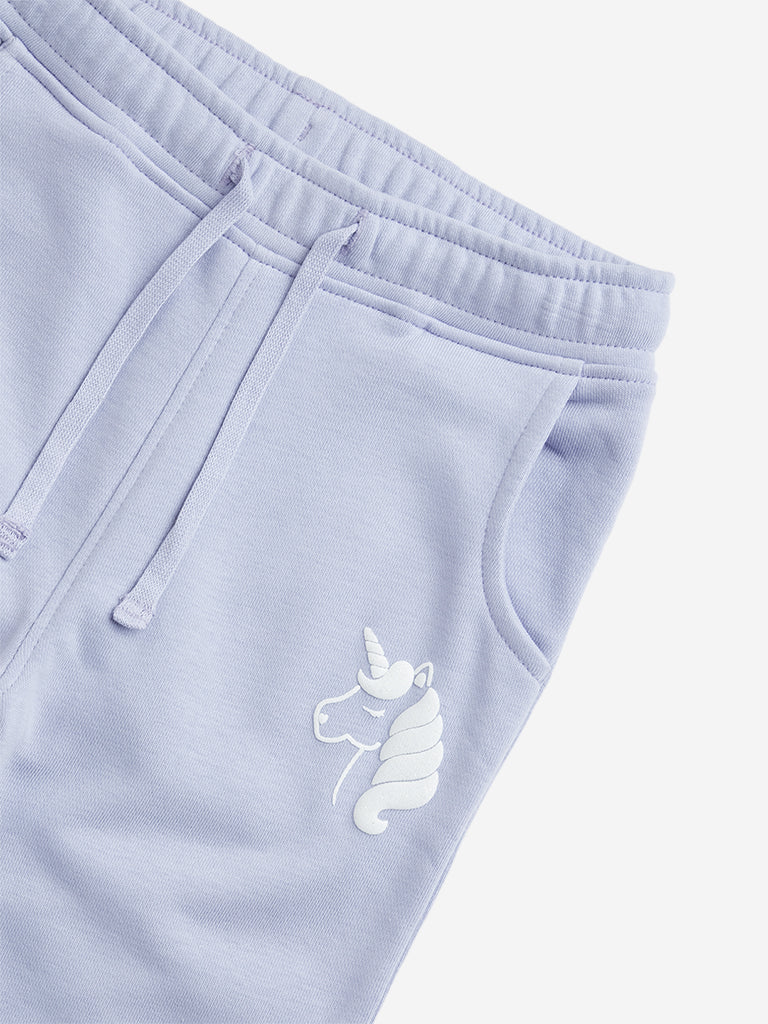 HOP Kids Lilac Unicorn Design High-Rise Cotton Blend Joggers