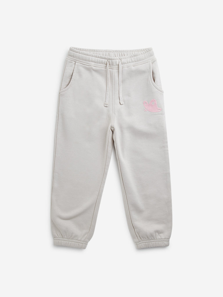 HOP Kids Off-White Butterfly Printed High-Rise Cotton Blend Joggers