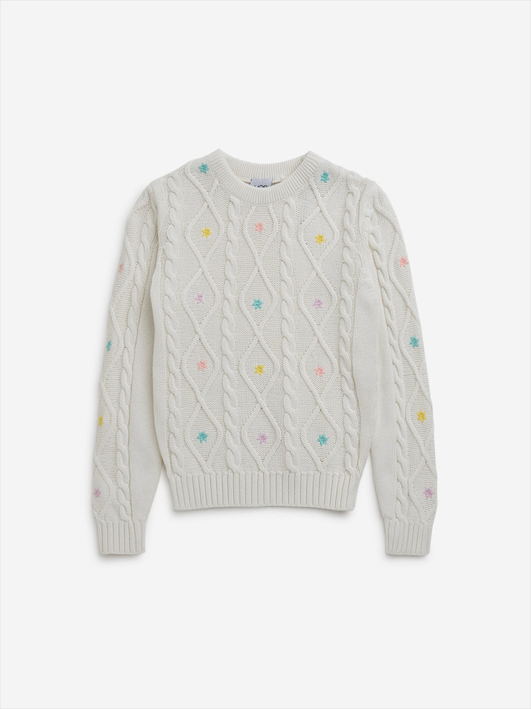 HOP Kids Off-White Knit-Textured Cotton Sweater