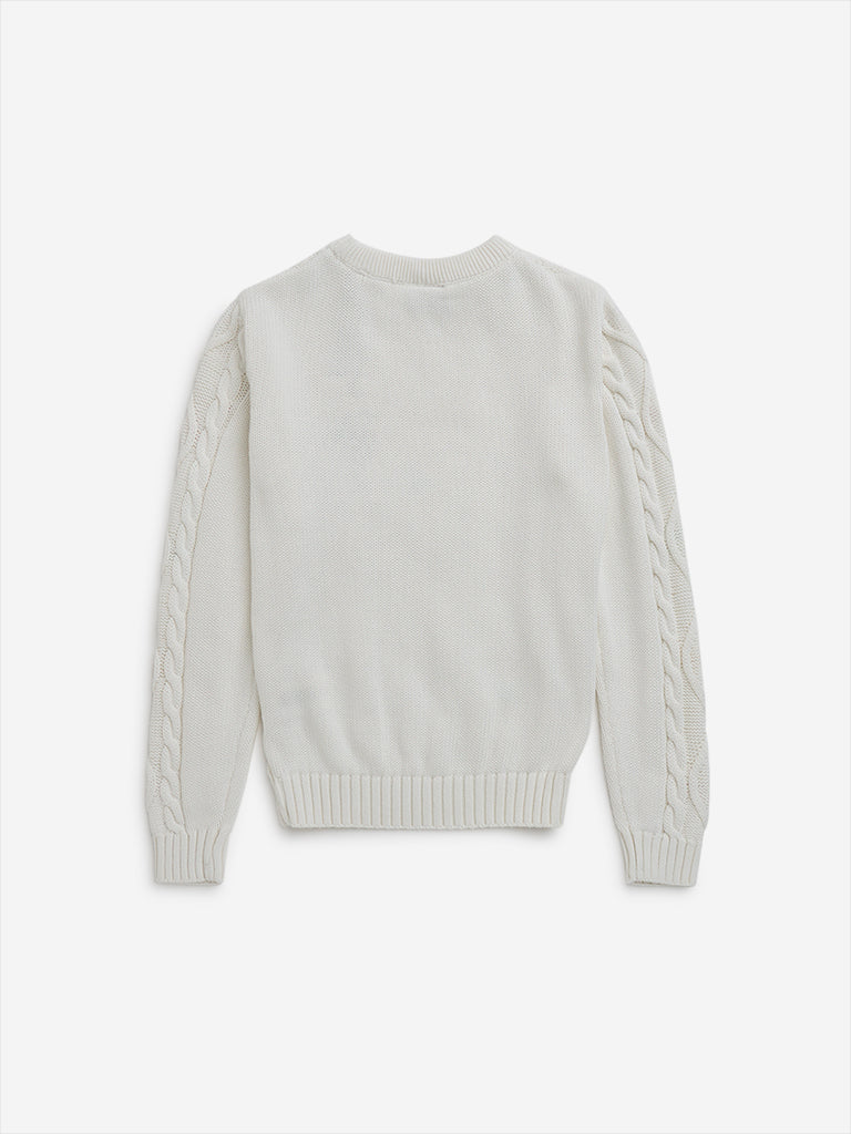 HOP Kids Off-White Knit-Textured Cotton Sweater