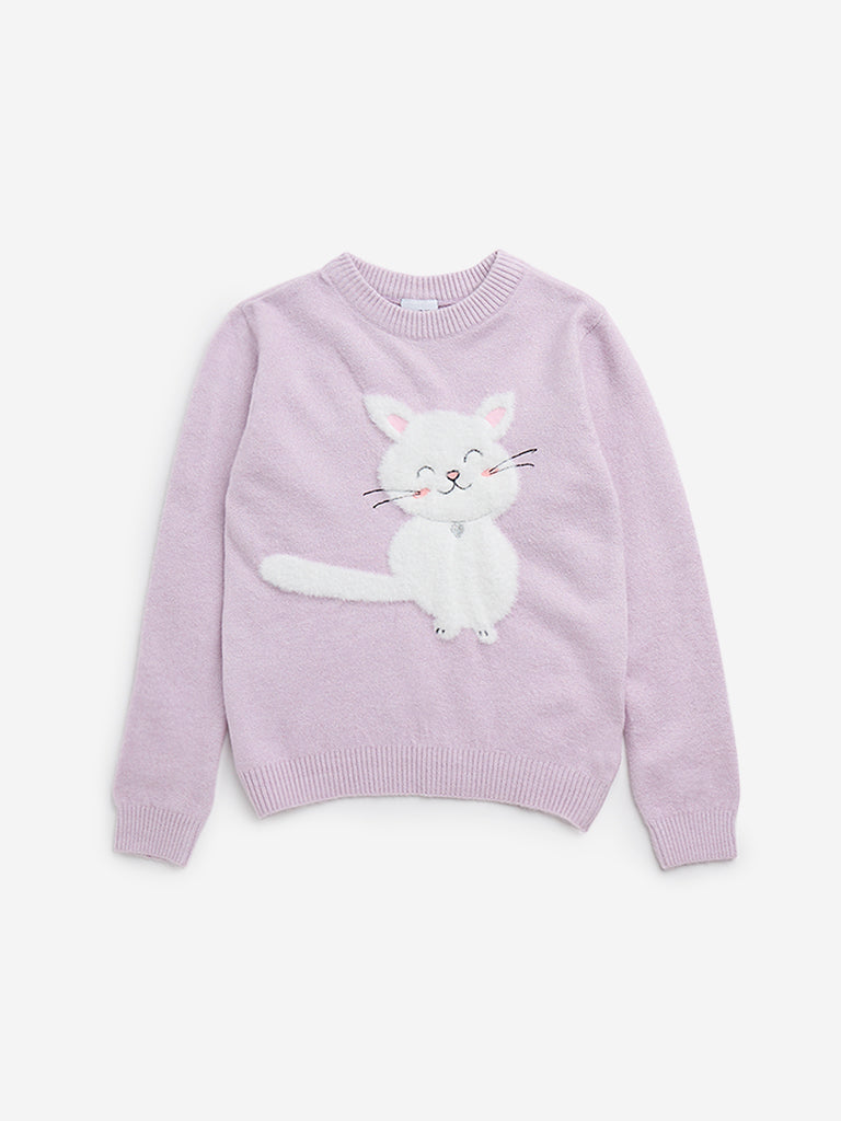 HOP Kids Lilac Animal Design Faux-Fur Sweater