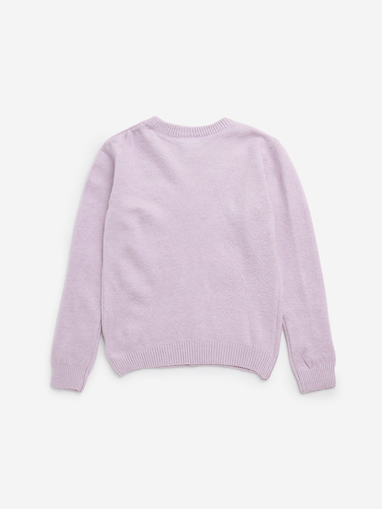 HOP Kids Lilac Animal Design Faux-Fur Sweater