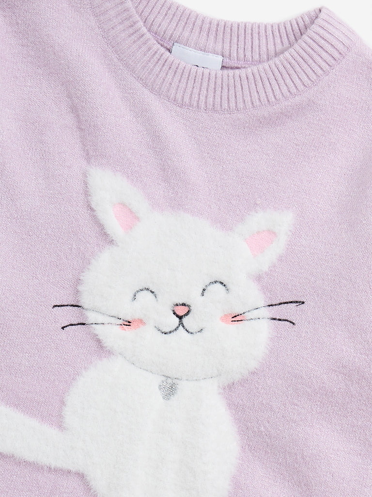 HOP Kids Lilac Animal Design Faux-Fur Sweater