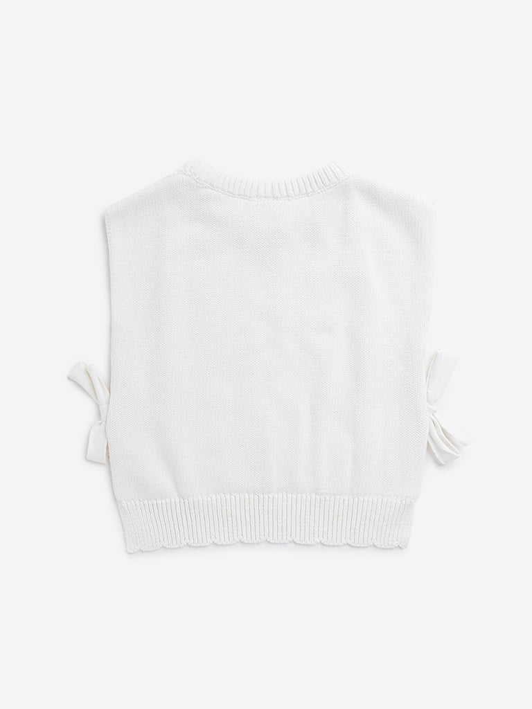 HOP Kids Off-White Embroidered Knitted Cotton Sweater