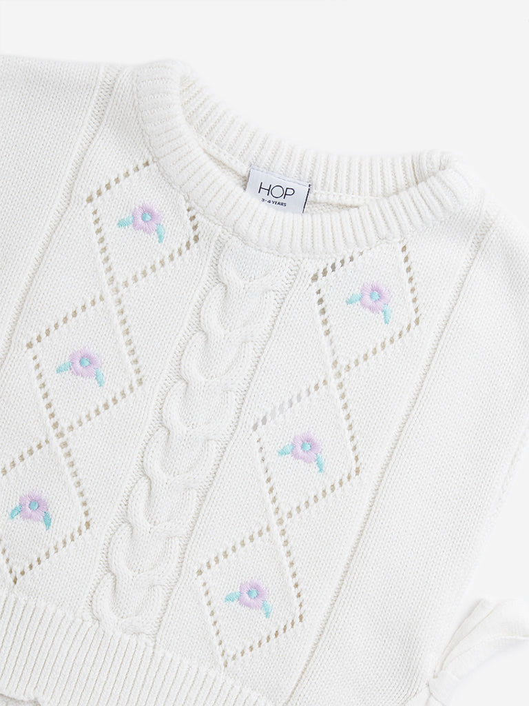 HOP Kids Off-White Embroidered Knitted Cotton Sweater