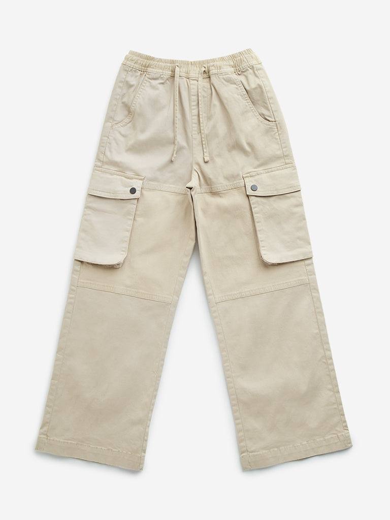 Y&F Kids Beige Cargo-Style Mid-Rise Cotton Blend Pants