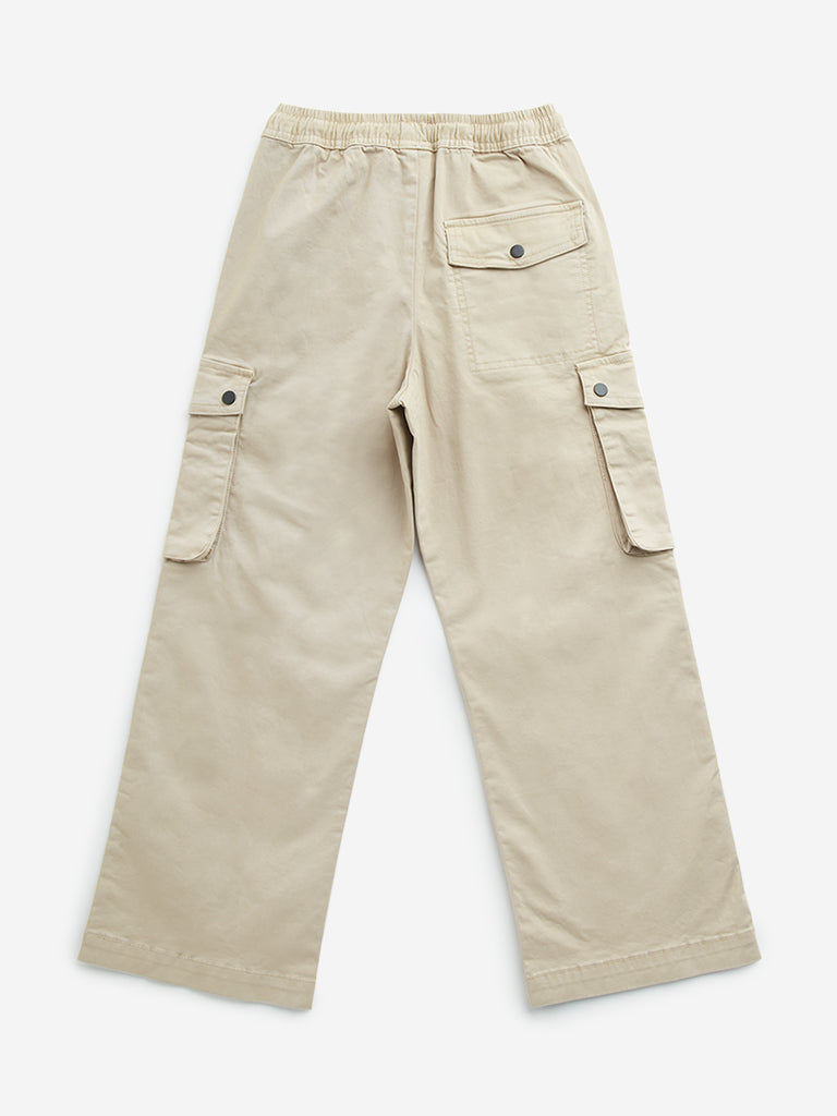 Y&F Kids Beige Cargo-Style Mid-Rise Cotton-Blend Pants