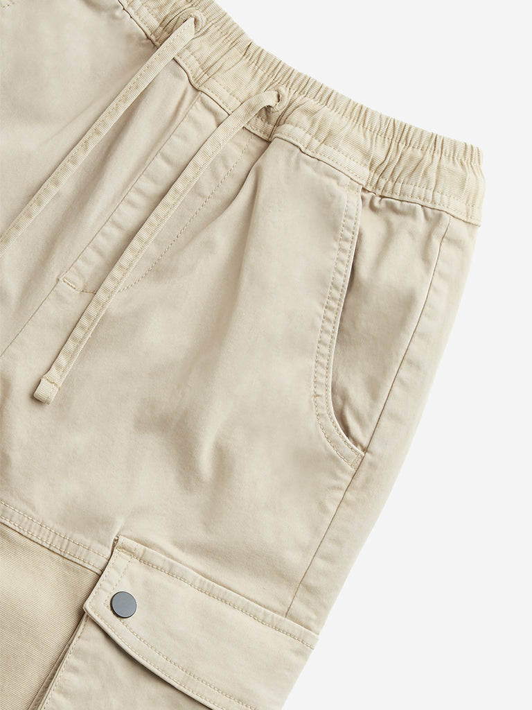 Y&F Kids Beige Cargo-Style Mid-Rise Cotton Blend Pants