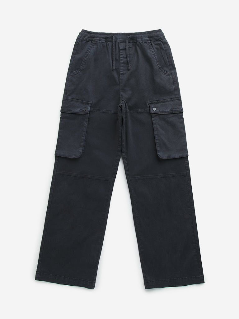 Y&F Kids Black Cargo-Style Mid-Rise Cotton Blend Pants