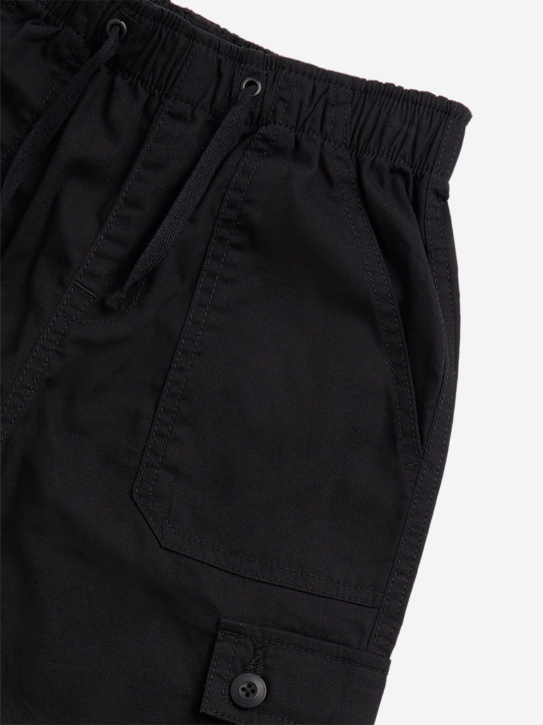 Y&F Kids Black Cargo-Style Mid-Rise Cotton Trousers