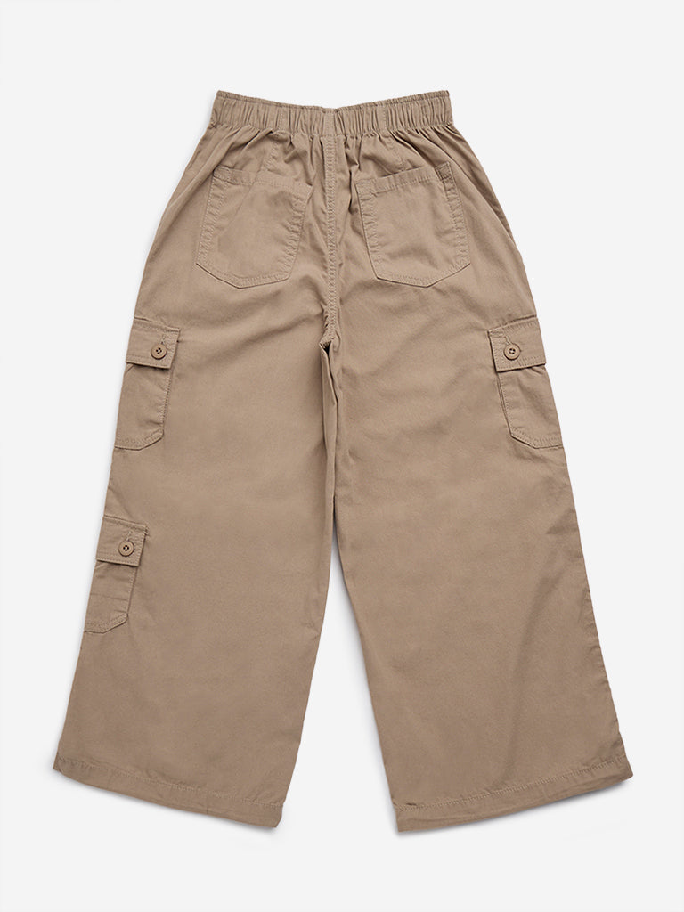 Y&F Kids Beige Cargo-Style Mid-Rise Cotton Trousers