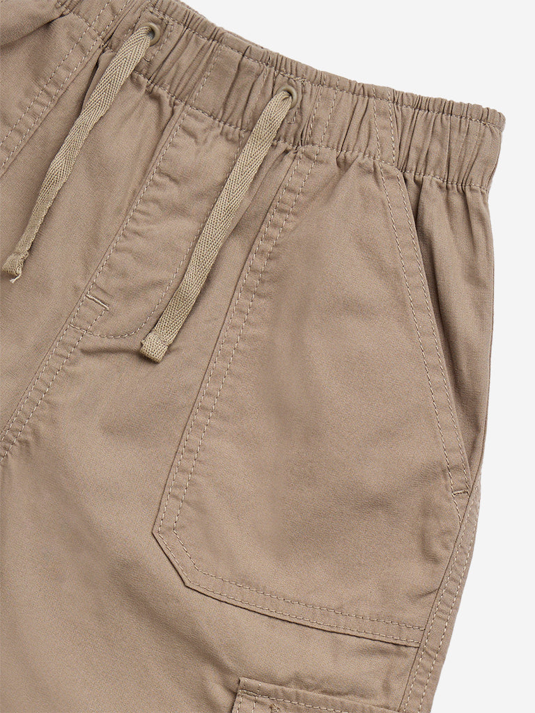 Y&F Kids Beige Cargo-Style Mid-Rise Cotton Trousers