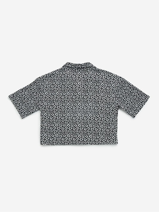 Y&F Kids Black Floral Printed Cotton Shirt