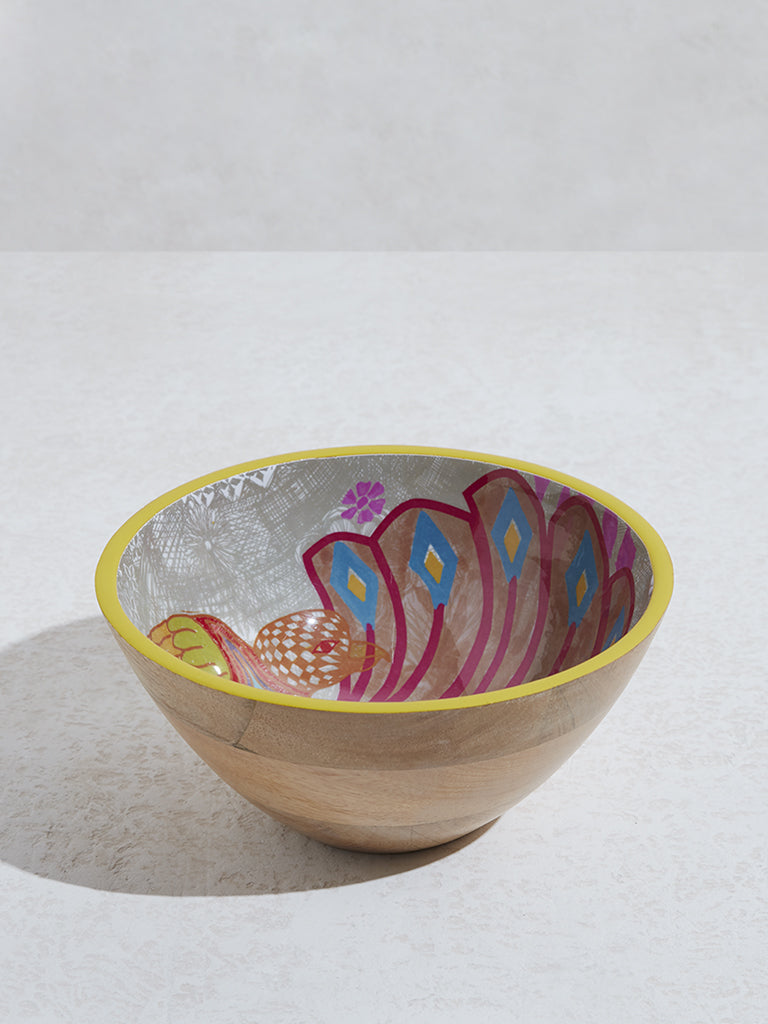 Westside Home Multicolour Printed Large Wooden Bowl