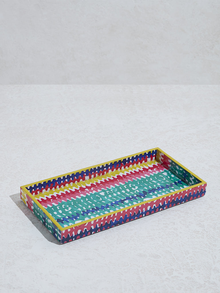 Westside Home Multicolour Abstract Design Rectangular Serving Tray-Small