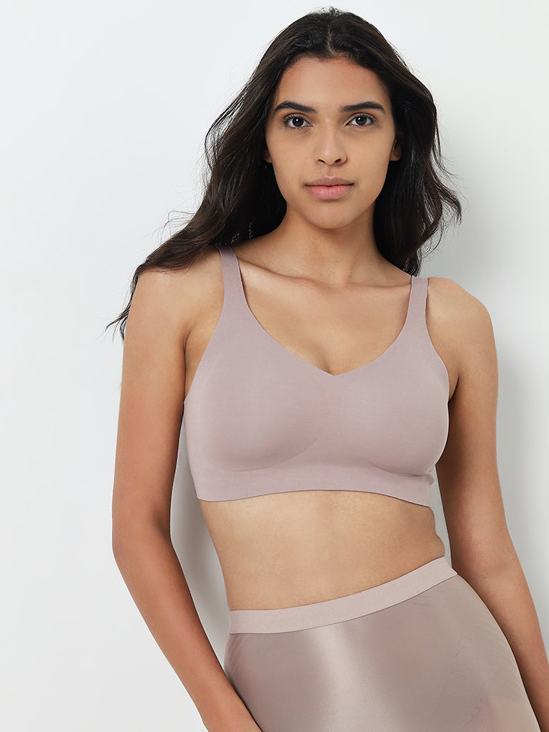 Wunderlove Light Mauve Padded Invisible Cotton Blend Bra