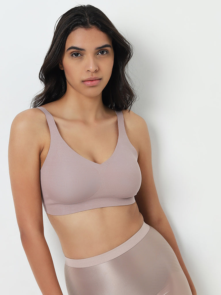 Wunderlove Light Mauve Padded Invisible Cotton Blend Bra