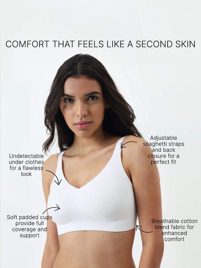 Wunderlove White Invisible Seamfree Cotton Blend Padded Bra