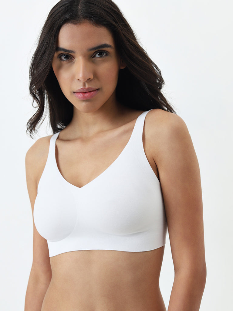 Wunderlove White Invisible Seamfree Cotton Blend Padded Bra