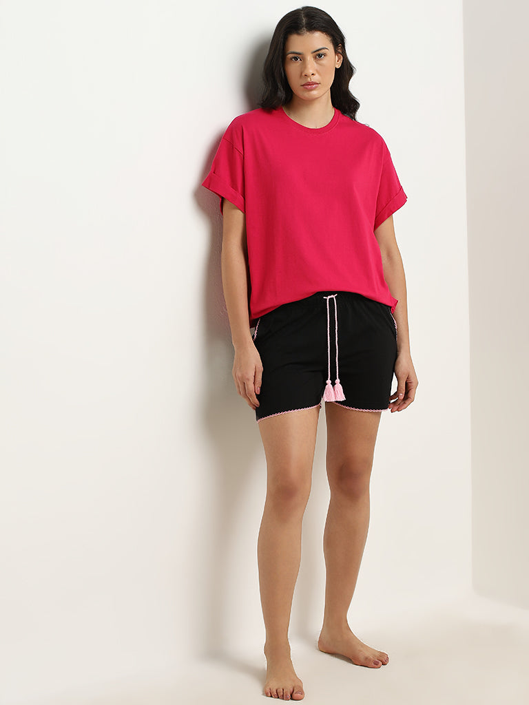 Wunderlove Black Scallop High-Rise Cotton Shorts