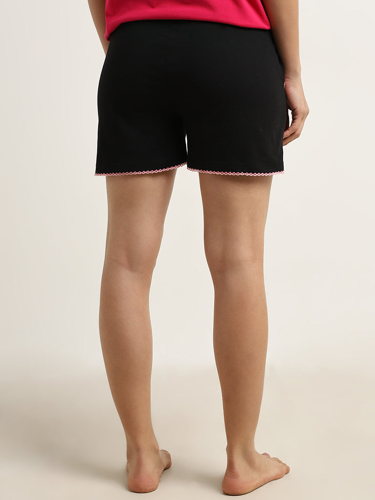 Wunderlove Black Scallop High-Rise Cotton Shorts